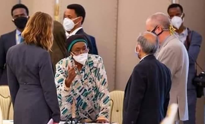 Edna Adan Ismail with US Ambassador to Somalia Donald Yamamoto during Somalia-Somaliland conference in Djibouti