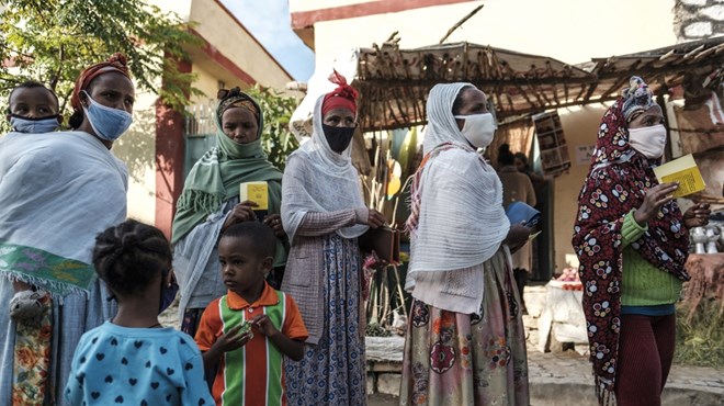 Voters are seen at a polling station during Tigray's regional elections in the city of Mekele, Ethiopia [Eduardo Soteras/AFP]